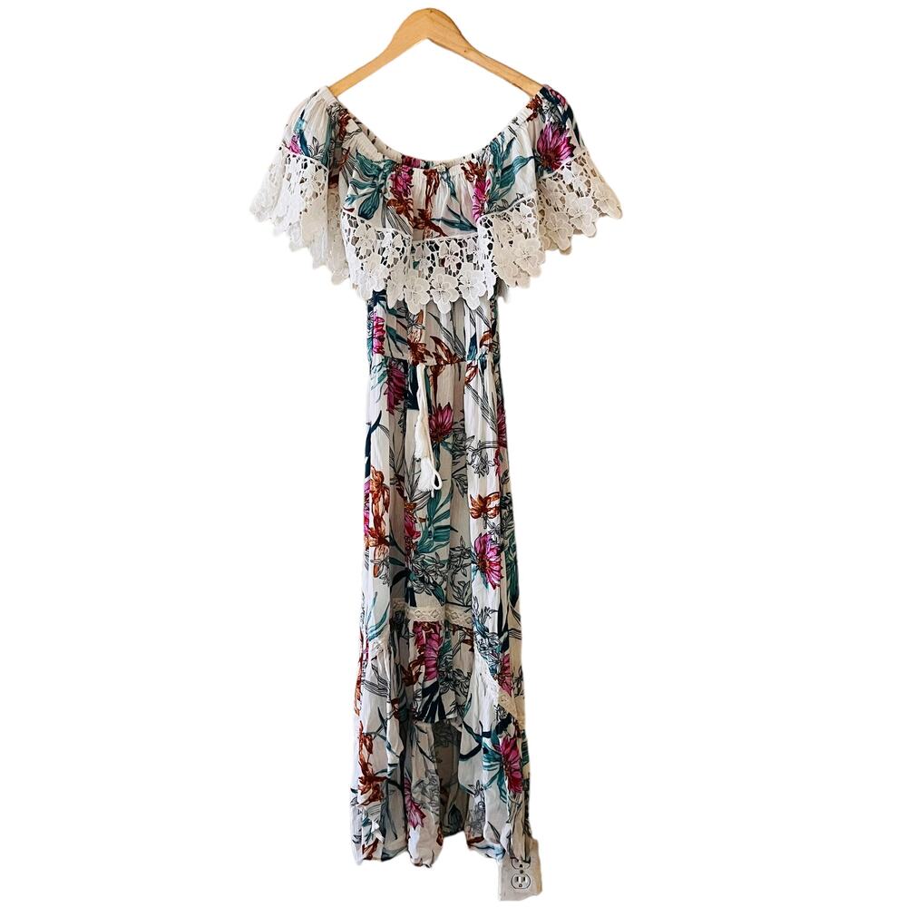 Umgee Floral Off Shoulder Hi Low Maxi Dress Size S Small Multicolored - Picture 2 of 9
